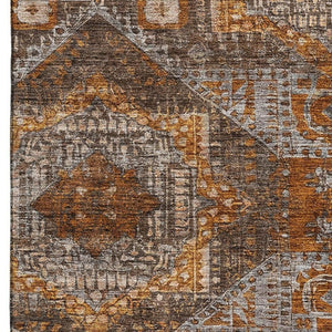 HomeRoots 8' Copper Rust Beige Abstract Geometric Round Rug - Durable, Washable, UV Protection for Homes 708370