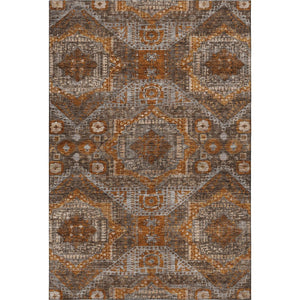 HomeRoots 8' Copper Rust Beige Abstract Geometric Round Rug - Durable, Washable, UV Protection for Homes 708370