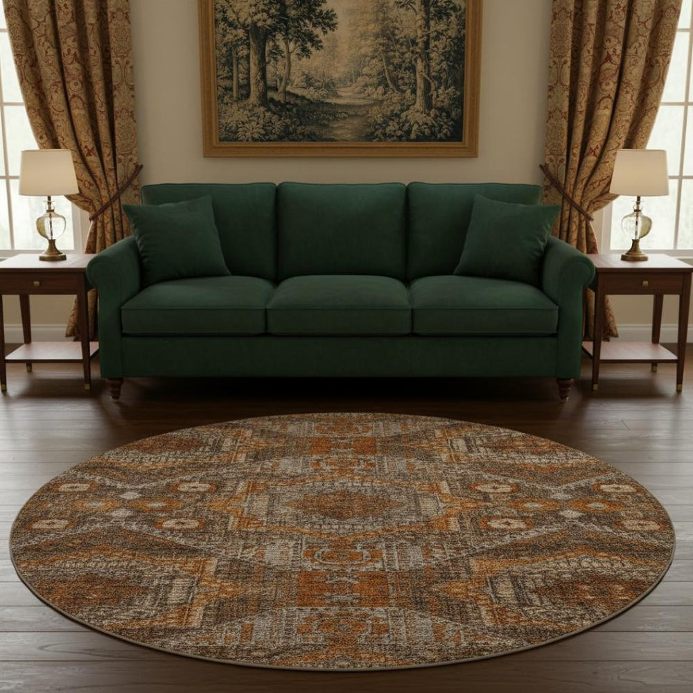HomeRoots 8' X 10' Abstract Geometric Area Rug in Copper & Beige – Washable, UV-Protected, Pet-Friendly Design! 708371