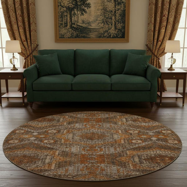 HomeRoots 8' X 10' Abstract Geometric Area Rug in Copper & Beige – Washable, UV-Protected, Pet-Friendly Design! 708371