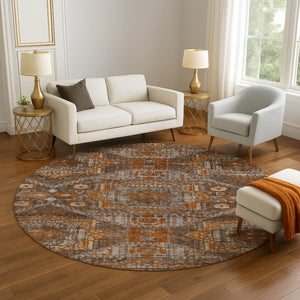 HomeRoots 8' X 10' Abstract Geometric Area Rug in Copper & Beige – Washable, UV-Protected, Pet-Friendly Design! 708371