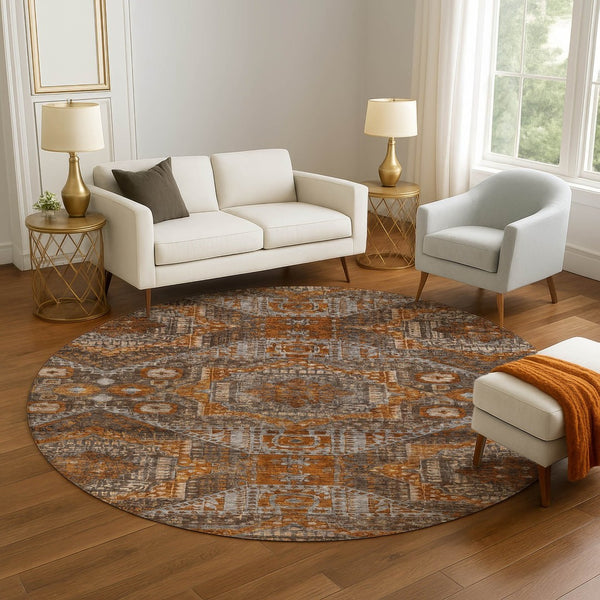 HomeRoots 8' X 10' Abstract Geometric Area Rug in Copper & Beige – Washable, UV-Protected, Pet-Friendly Design! 708371