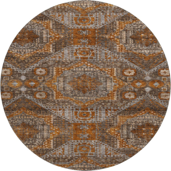 HomeRoots 8' X 10' Abstract Geometric Area Rug in Copper & Beige – Washable, UV-Protected, Pet-Friendly Design! 708371