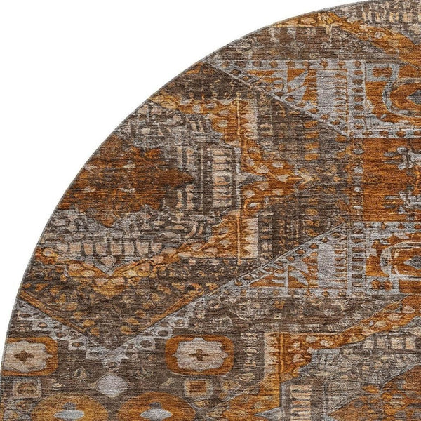 HomeRoots 8' X 10' Abstract Geometric Area Rug in Copper & Beige – Washable, UV-Protected, Pet-Friendly Design! 708371