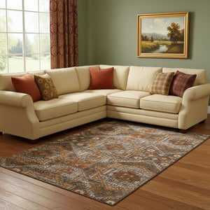 HomeRoots 9' X 12' Copper Rust & Beige Abstract Geometric Area Rug – Durable, Washable, UV Protected, Non-Slip 708372