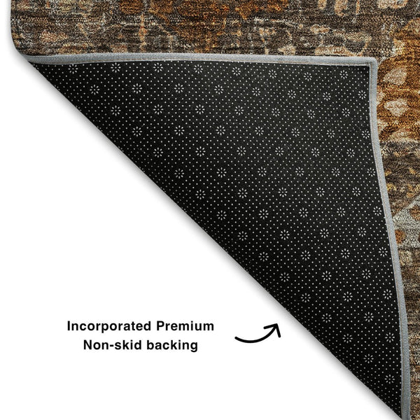 HomeRoots 9' X 12' Copper Rust & Beige Abstract Geometric Area Rug – Durable, Washable, UV Protected, Non-Slip 708372