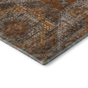 HomeRoots 9' X 12' Copper Rust & Beige Abstract Geometric Area Rug – Durable, Washable, UV Protected, Non-Slip 708372