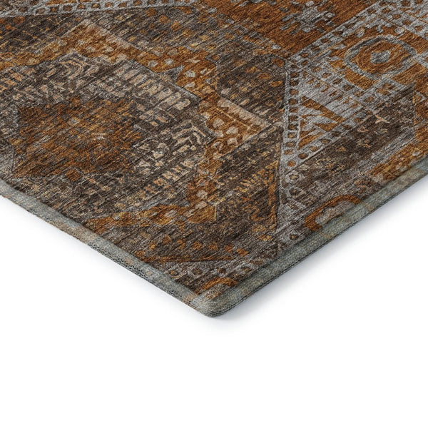 HomeRoots 9' X 12' Copper Rust & Beige Abstract Geometric Area Rug – Durable, Washable, UV Protected, Non-Slip 708372
