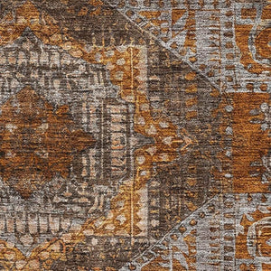 HomeRoots 9' X 12' Copper Rust & Beige Abstract Geometric Area Rug – Durable, Washable, UV Protected, Non-Slip 708372