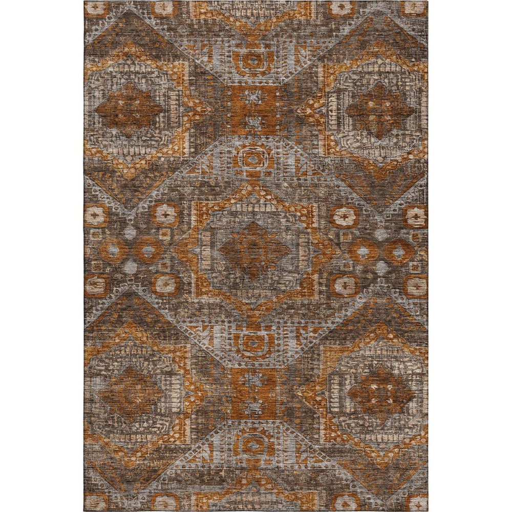 HomeRoots 10' X 14' Abstract Geometric Area Rug in Copper Rust & Beige – Stain-Resistant, UV-Protected, Washable 708373