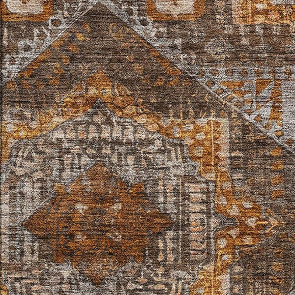 HomeRoots 10' X 14' Abstract Geometric Area Rug in Copper Rust & Beige – Stain-Resistant, UV-Protected, Washable 708373