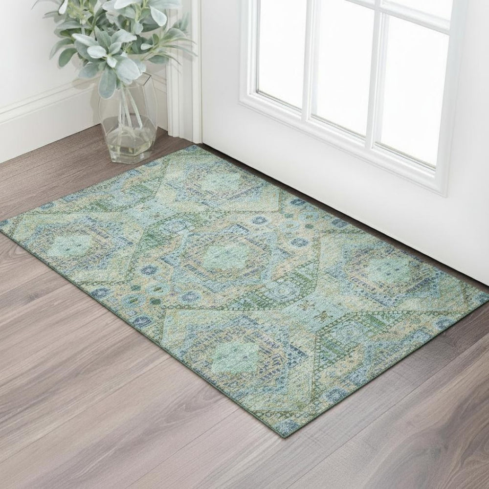 HomeRoots 5' X 8' Colorful Geometric Washable Area Rug with UV Protection - Perfect for Homes with Kids & Pets! 708375