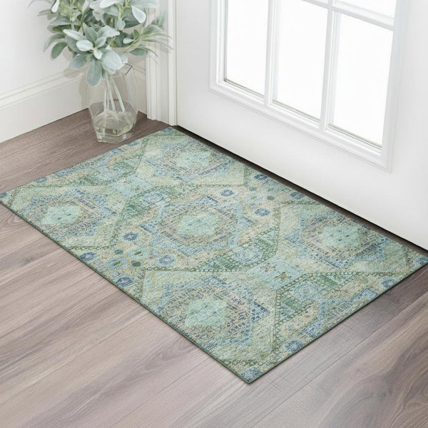 HomeRoots 5' X 8' Colorful Geometric Washable Area Rug with UV Protection - Perfect for Homes with Kids & Pets! 708375