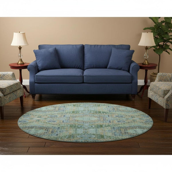 HomeRoots 8' X 10' Abstract Geometric Area Rug in Green, Blue & Beige - Washable, UV Protected & Durable Design 708377