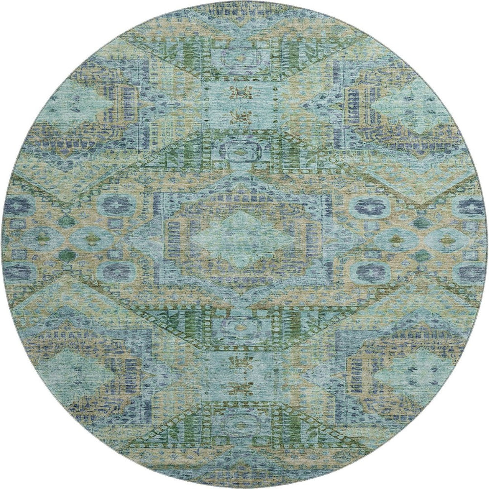 HomeRoots 8' X 10' Abstract Geometric Area Rug in Green, Blue & Beige - Washable, UV Protected & Durable Design 708377