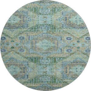 HomeRoots 8' X 10' Abstract Geometric Area Rug in Green, Blue & Beige - Washable, UV Protected & Durable Design 708377