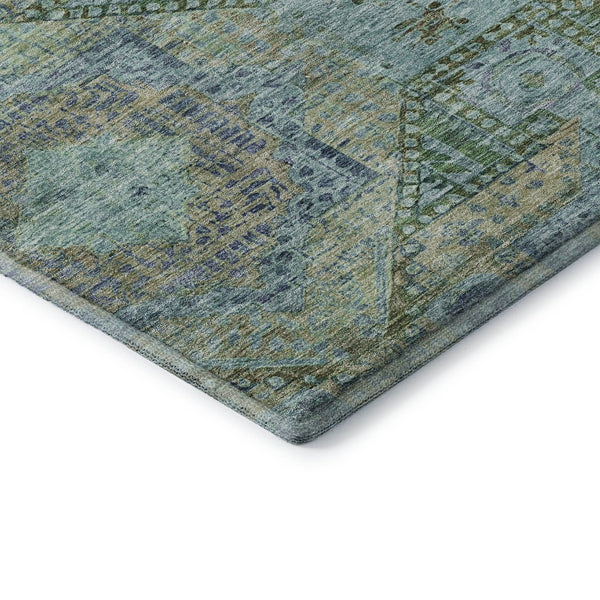 HomeRoots 8' X 10' Abstract Geometric Area Rug in Green, Blue & Beige - Washable, UV Protected & Durable Design 708377