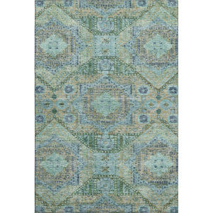 HomeRoots 10' Abstract Geometric Washable Area Rug in Green, Blue & Beige - UV Protected & Family-Friendly! 708379