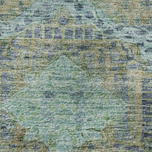 HomeRoots 10' Abstract Geometric Washable Area Rug in Green, Blue & Beige - UV Protected & Family-Friendly! 708379