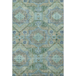 HomeRoots 10' Abstract Geometric Washable Area Rug in Green, Blue & Beige - UV Protected & Family-Friendly! 708379