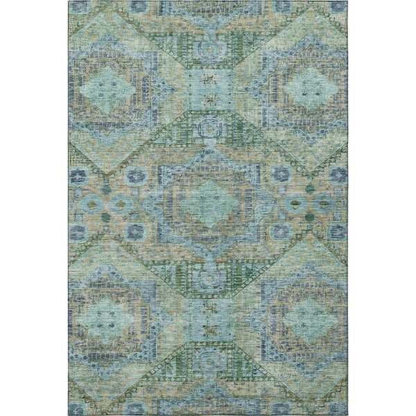 HomeRoots 10' Abstract Geometric Washable Area Rug in Green, Blue & Beige - UV Protected & Family-Friendly! 708379