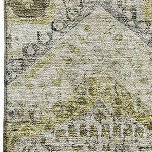 HomeRoots 5' X 8' Khaki Beige & Gray Geometric Area Rug - Washable, UV Protected, Stain-Resistant Comfort 708381