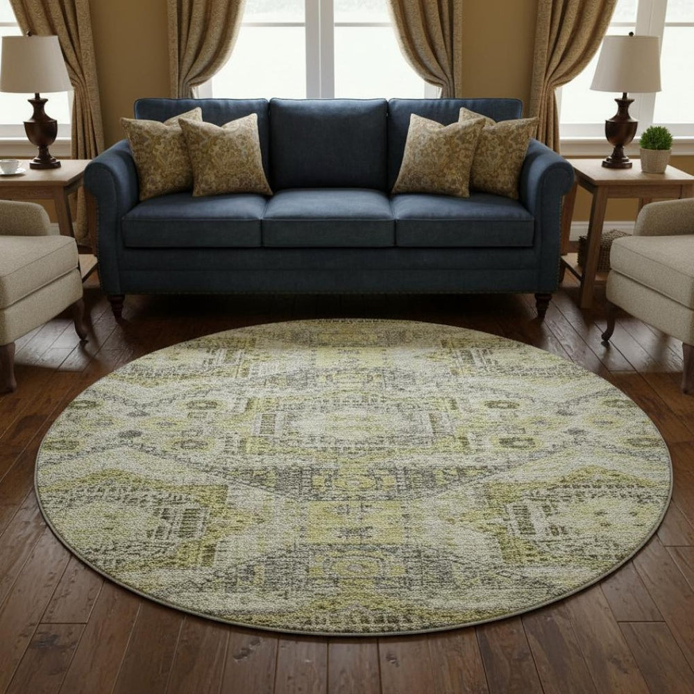 HomeRoots 8' X 10' Washable Khaki Beige and Gray Geometric Area Rug with UV Protection for Modern Homes 708383