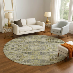 HomeRoots 8' X 10' Washable Khaki Beige and Gray Geometric Area Rug with UV Protection for Modern Homes 708383