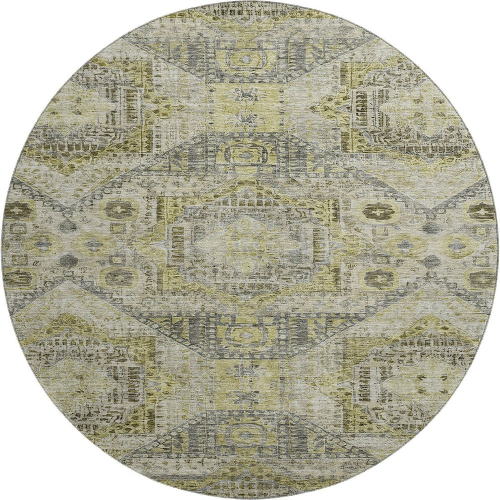 HomeRoots 8' X 10' Washable Khaki Beige and Gray Geometric Area Rug with UV Protection for Modern Homes 708383
