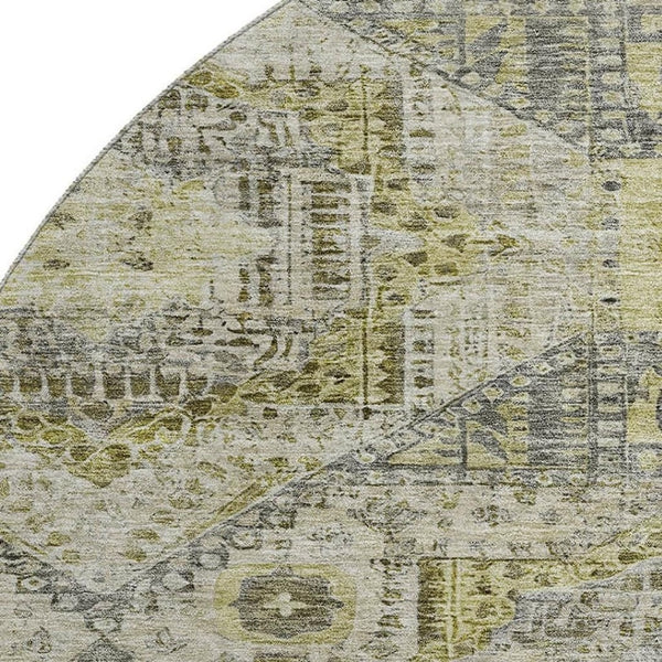 HomeRoots 8' X 10' Washable Khaki Beige and Gray Geometric Area Rug with UV Protection for Modern Homes 708383