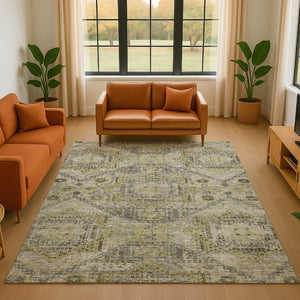 HomeRoots 10' Khaki Beige & Gray Abstract Geometric Area Rug - Durable, Washable, UV Protected for Modern Spaces 708385