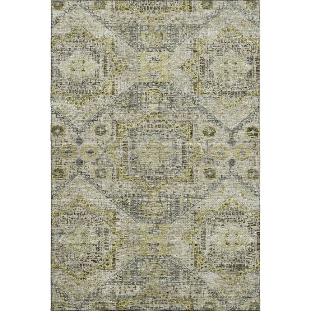 HomeRoots 10' Khaki Beige & Gray Abstract Geometric Area Rug - Durable, Washable, UV Protected for Modern Spaces 708385