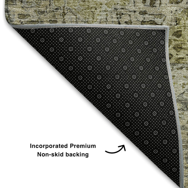 HomeRoots 10' Khaki Beige & Gray Abstract Geometric Area Rug - Durable, Washable, UV Protected for Modern Spaces 708385