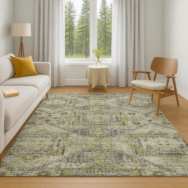 HomeRoots 10' Khaki Beige & Gray Abstract Geometric Area Rug - Durable, Washable, UV Protected for Modern Spaces 708385