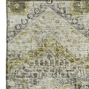 HomeRoots 10' Khaki Beige & Gray Abstract Geometric Area Rug - Durable, Washable, UV Protected for Modern Spaces 708385