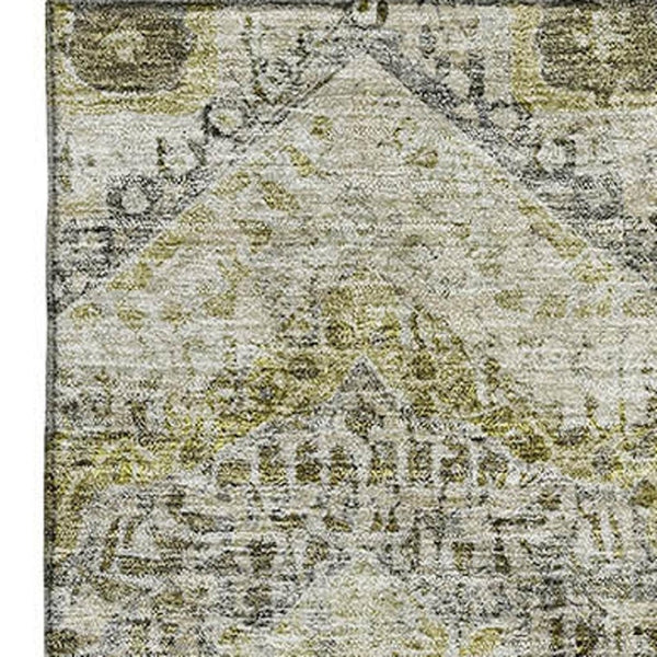 HomeRoots 10' Khaki Beige & Gray Abstract Geometric Area Rug - Durable, Washable, UV Protected for Modern Spaces 708385