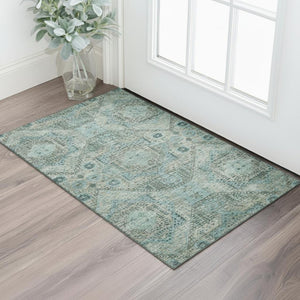 HomeRoots 5' X 8' Sage and Blue Abstract Geometric Area Rug – Washable, UV Protected, Durable for High-Traffic Areas 708387