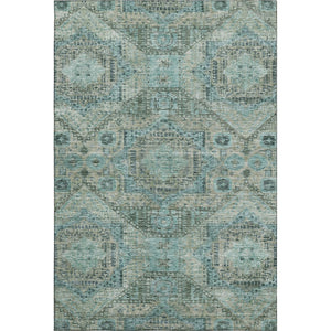 HomeRoots 8' Sage and Blue Abstract Geometric Round Rug – Washable, UV-Protected, Non-Slip for Stylish Spaces 708388