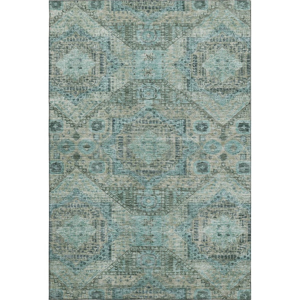 HomeRoots 8' Sage and Blue Abstract Geometric Round Rug – Washable, UV-Protected, Non-Slip for Stylish Spaces 708388