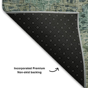 HomeRoots 8' Sage and Blue Abstract Geometric Round Rug – Washable, UV-Protected, Non-Slip for Stylish Spaces 708388