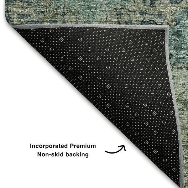HomeRoots 8' Sage and Blue Abstract Geometric Round Rug – Washable, UV-Protected, Non-Slip for Stylish Spaces 708388