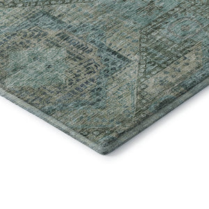 HomeRoots 8' Sage and Blue Abstract Geometric Round Rug – Washable, UV-Protected, Non-Slip for Stylish Spaces 708388