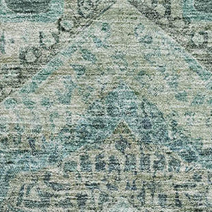 HomeRoots 8' Sage and Blue Abstract Geometric Round Rug – Washable, UV-Protected, Non-Slip for Stylish Spaces 708388