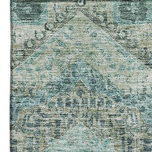 HomeRoots 8' Sage and Blue Abstract Geometric Round Rug – Washable, UV-Protected, Non-Slip for Stylish Spaces 708388