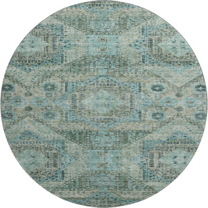 HomeRoots 8' X 10' Sage and Blue Geometric Washable Area Rug - Durable, UV-Protected, Perfect for Homes with Kids! 708389