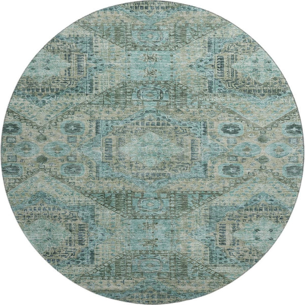 HomeRoots 8' X 10' Sage and Blue Geometric Washable Area Rug - Durable, UV-Protected, Perfect for Homes with Kids! 708389