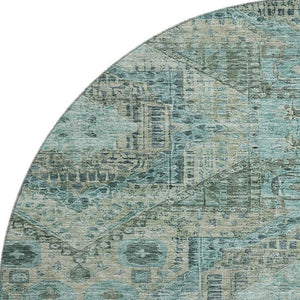 HomeRoots 8' X 10' Sage and Blue Geometric Washable Area Rug - Durable, UV-Protected, Perfect for Homes with Kids! 708389