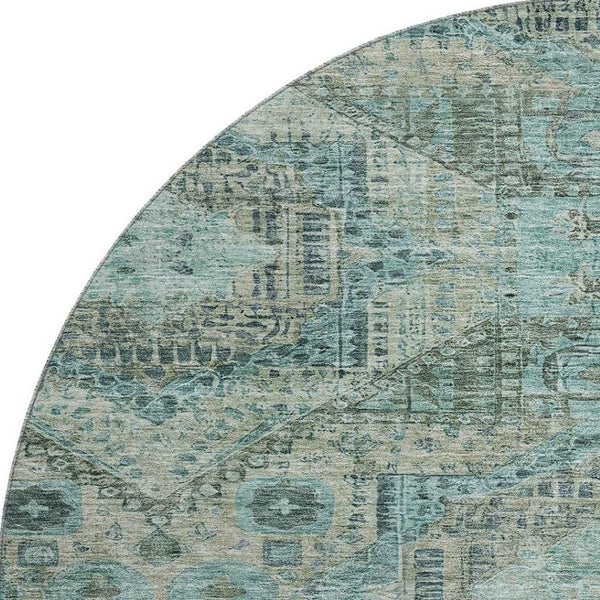 HomeRoots 8' X 10' Sage and Blue Geometric Washable Area Rug - Durable, UV-Protected, Perfect for Homes with Kids! 708389