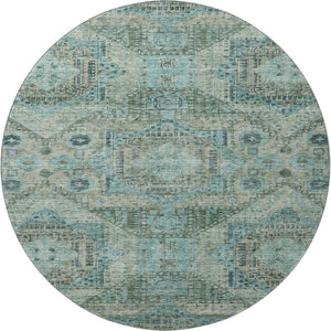 HomeRoots 8' X 10' Sage and Blue Geometric Washable Area Rug - Durable, UV-Protected, Perfect for Homes with Kids! 708389