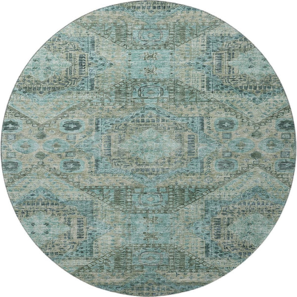 HomeRoots 8' X 10' Sage and Blue Geometric Washable Area Rug - Durable, UV-Protected, Perfect for Homes with Kids! 708389